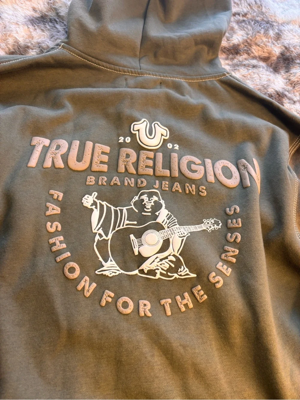 True Religion Olive Green Full-Zip Hooded Sweatshirt